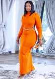 Winter Orange Cut Out Long Sleeves Side Slit Plus Size Evening Dress