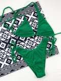 Green Two Piece One Shoulder Swimwear