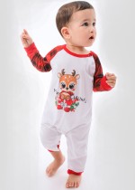 Winter Chirstmas Printed Red Plaid and White Patch Family Baby Pajama Romper