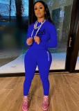 Fall Sports Red Letter Printed Hoody Ruched Two Piece Sweatsuits