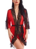 Sexy Chemise Red Lace Patck Nightgown Robe with Panty