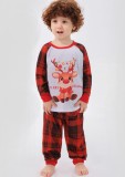 Winter Chirstmas Printed Red Plaid and White Patch Two Piece Family Kids Pajama Set