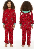 Winter Red Printed Hoody Family Kids Pajama Jumpsuit