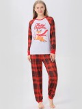 Winter Chirstmas Printed Red Plaid and White Patch Two Piece Family Mother Pajama Set
