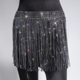 Sexy Black Bling Bling Rhinestone Fringe Tassels Night Club Skirt