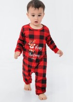Winter Chirstmas Printed Red Plaid Family Baby Pajama Romper