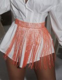 Sexy Orange Bling Bling Rhinestone Fringe Tassels Night Club Skirt