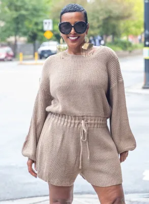 Winter Kahaki Adjustable Drawstring Long Sleeve Sweater Romper