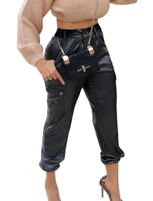 Winter Black Pu Leather Pocket Pant