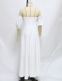 Summer Elegant White Off Shoulder Short Sleeve Long Dress