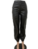 Winter Black Pu Leather Pocket Pant