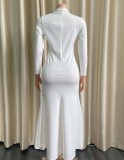 Winter White Hollow Out Long Sleeves Mermaid Evening Dress