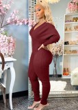 Winter Red Sweetheart Long Sleeves Knitting Jumpsuit