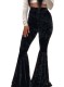 Winter Black Velvet Bell Bottom High Waist Trousers