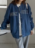 Autumn Blue Letter Print Long Sleeves School Baseball Long Jacket