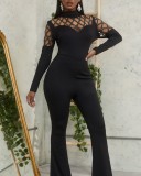 Winter Black Hollow Out Long Sleeves Bell Bottom Formal Jumpsuit