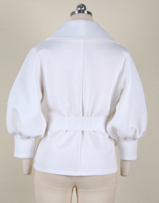 Winter White Puff Sleeve Turndown Collar Formal Coat