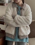 Winter Beige Fleece Button Fly Long Sleeves School Jacket