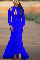 Winter Blue Hollow Out Long Sleeves Mermaid Evening Dress