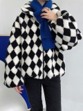 Winter Black Fleece Geommetric Print Zipper Jacket