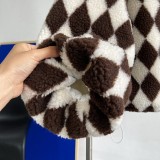 Winter Brown Fleece Geommetric Print Zipper Jacket