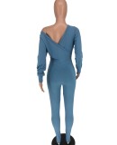 Winter Blue Sweetheart Long Sleeves Knitting Jumpsuit