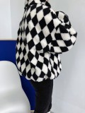 Winter Black Fleece Geommetric Print Zipper Jacket