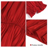 Autumn Red Formal Puff Sleeves Ruffle Peplum Top