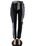 Winter Black Contrast Color Tassels High Waist Straight Jeans