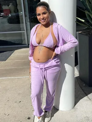 Winter Purple Solid Zipper Hoody Three Pcs Sports Sweatsuits