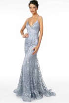 Fall Elegant Gray Sequins Blackless Sling Mermaid Evening Dress