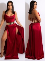 Summer Sexy Red Straps Sleeveless Slit Long Dress