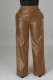 Winter Casual Kahaki Pu Leather Loose Pant