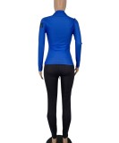 Winter Casual Blue Print Zipper Turndown Collar Long Sleeve Top And Pant Tracksuit