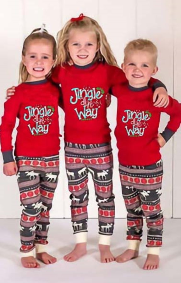 Christmas Children Print Long Sleeve Top And Print Pant Pajama Two Piece Set