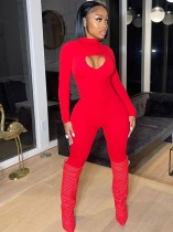 Winter Sexy Red Cut Out High Collar Long Sleeve Jumpsuit