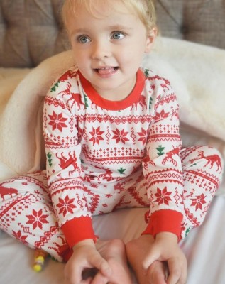 Christmas Children Print Long Sleeve Top And Pant Pajama Two Piece Set