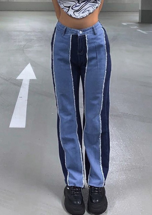 Winter Blue Patch Straight High Waist Jeans