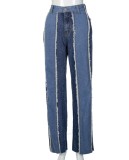 Winter Blue Patch Straight High Waist Jeans