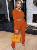 Autumn Orange Cropped Hoody Jacket and Pants Two Piece Tracksuit