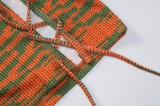 Winter Green and Orange Three Piece Lace-Up Sexy Knitting Skirt Set