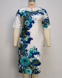 Autumn Green Floral Print Mother Of The Bride Two Piece Dress