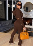 Autumn Brown Cropped Hoody Jacket and Pants Two Piece Tracksuit