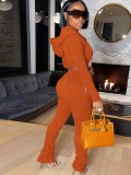 Autumn Orange Cropped Hoody Jacket and Pants Two Piece Tracksuit