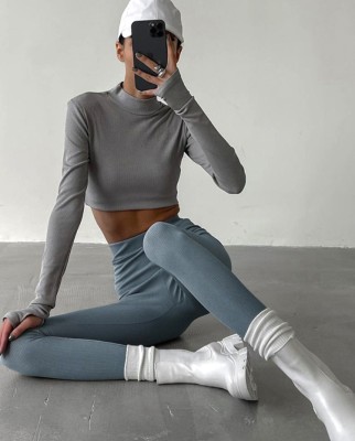 Winter Sexy Cyan High Waist Tight Leggings Wholesale Yoga Clothes