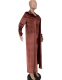 Winter Wholesale Coffee Velvet Strapless Jumpsuit and Long Coat Two Piece Clothing
