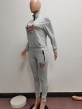 Winter Tracksuit Vendors Gray Zipper High Neck Pocket Pullover and Pants Two Piece Sweatsuits Set