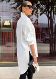 Fall Casual White Turndown Collar Long Sleeve Irregular Shirt Dress