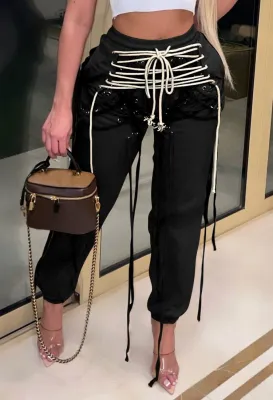Winter Casual Fashion Black Bandage Pant
