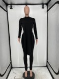 Winter Wholesale Sexy Black Irreglar Backless With Chain Long Sleeve Top And Pant Two Piece Sets